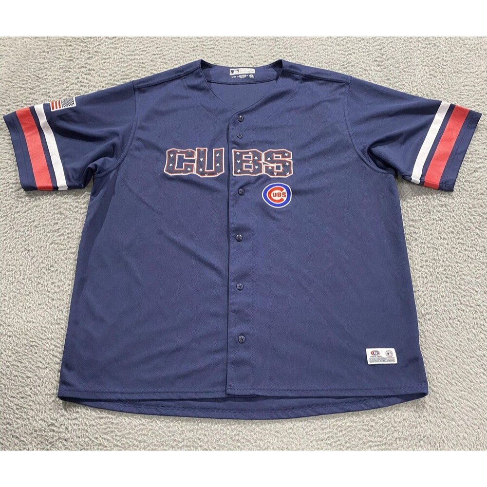 Chicago Cubs Baseball Jersey Mens 2XL Blue MLB Baseball Button Front Patriotic